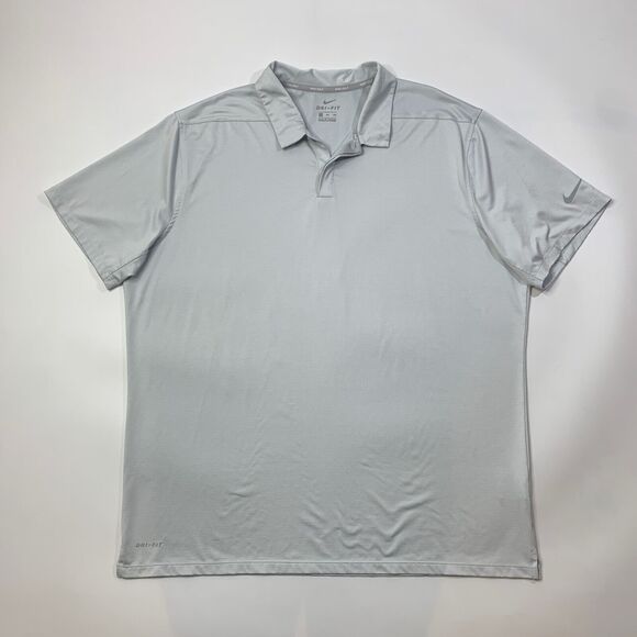 Nike Polo Shirt Mens 2XL Ash Grey White Striped Golf Dri Fit Control Performance - Picture 2 of 9